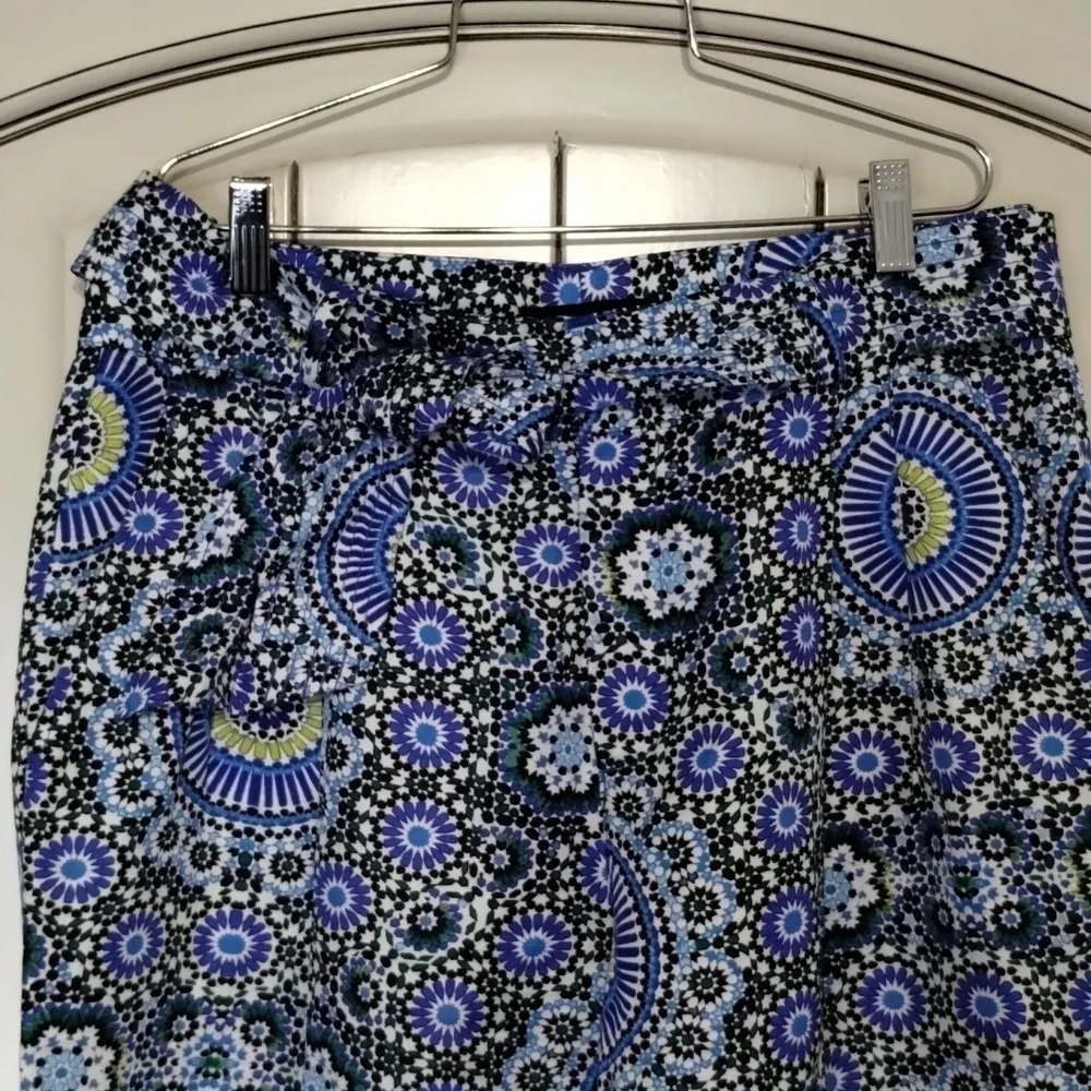 Banana Republic Blue Green Wide Leg Pant Size 8 Tie Waist Funky Print